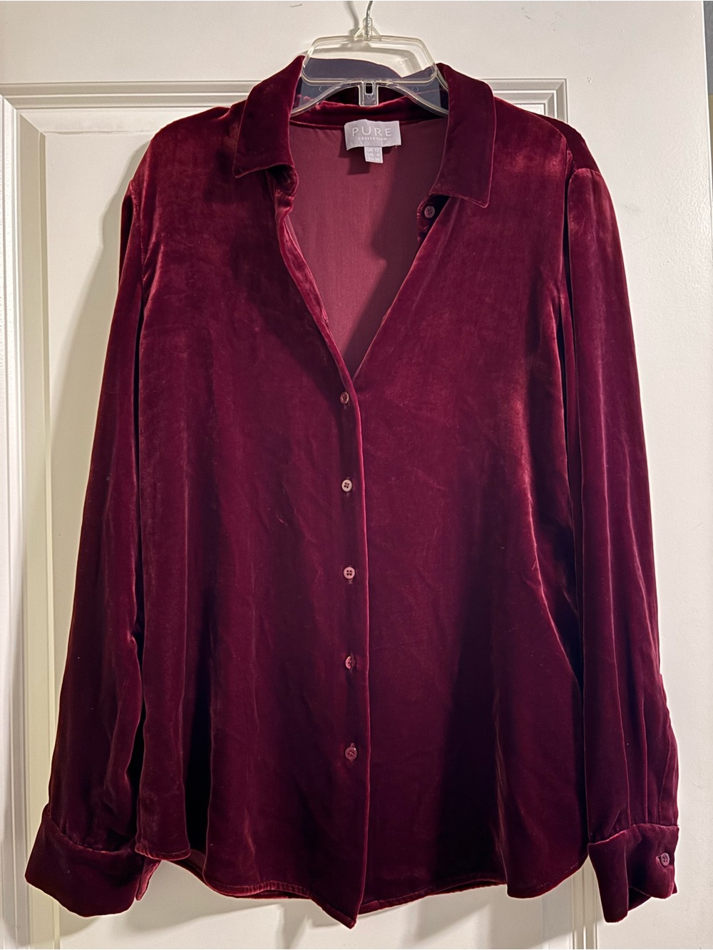 Pure Collection Velvet Button-Down Shirt - Deep Wine